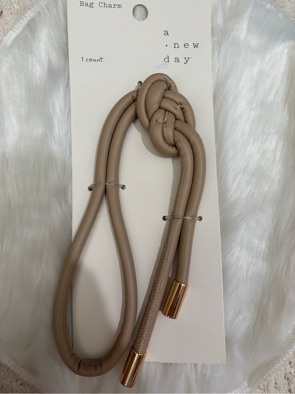 Taupe Knot Bag Charm with Gold-Tone Tips
